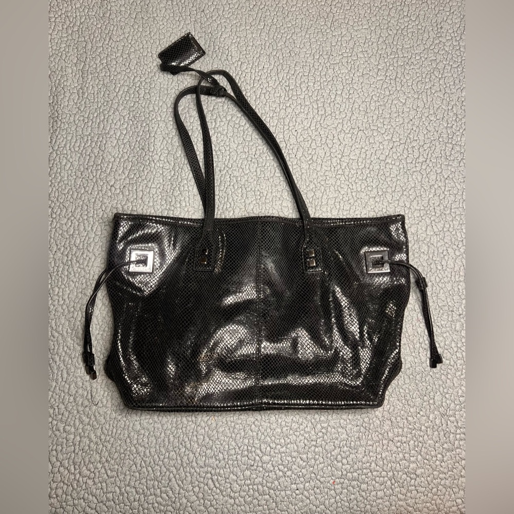 Calvin Kline Snake Skin Print Shiny Shoulder Bag Black With Silver Accents
